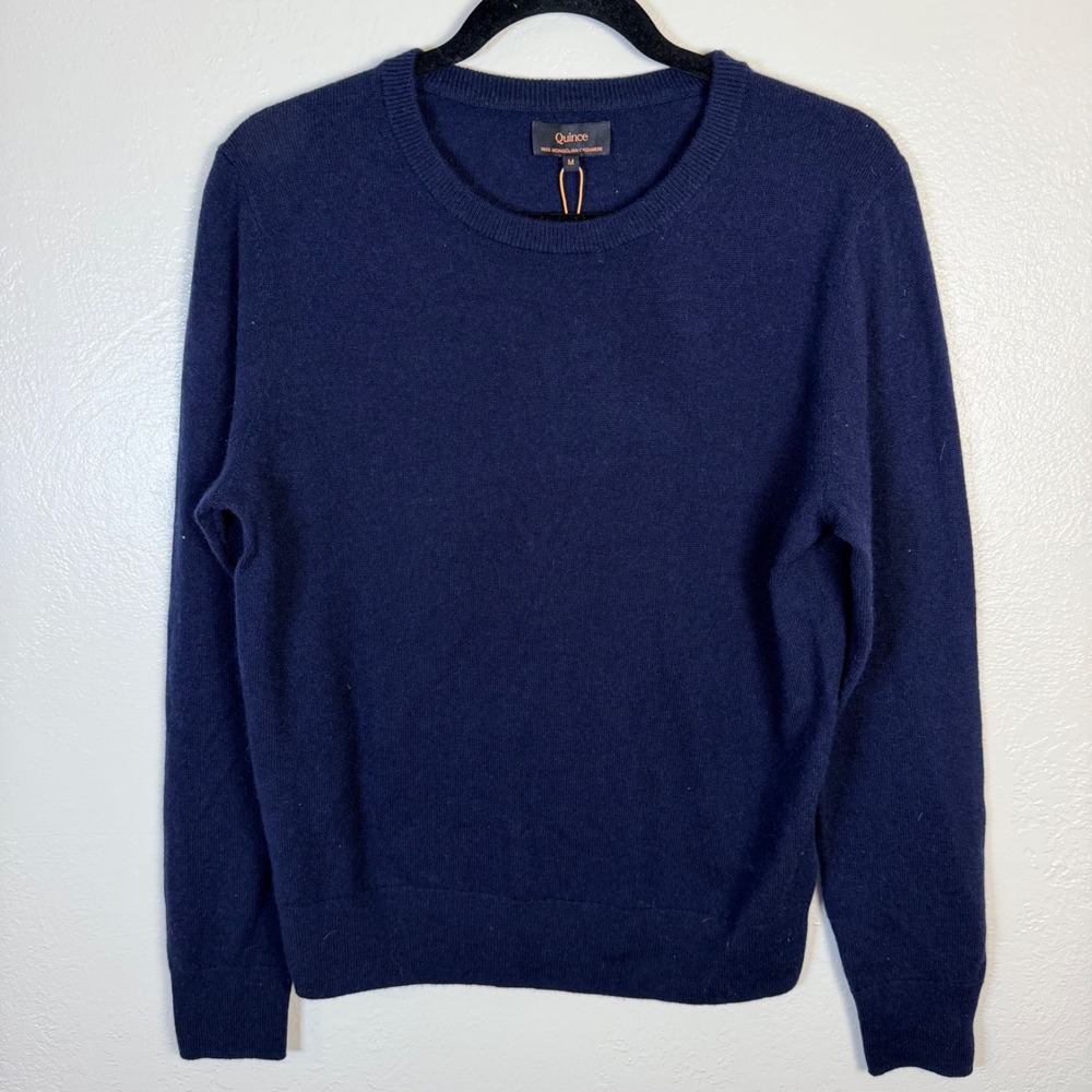 New Quince Women's M 100% Mongolian Cashmere Crewneck Sweater Navy Quiet Luxury